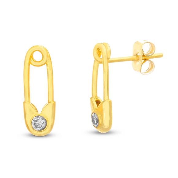 18k Yellow Gold Color Safety Pin Design Earrings - Picture 2 of 3